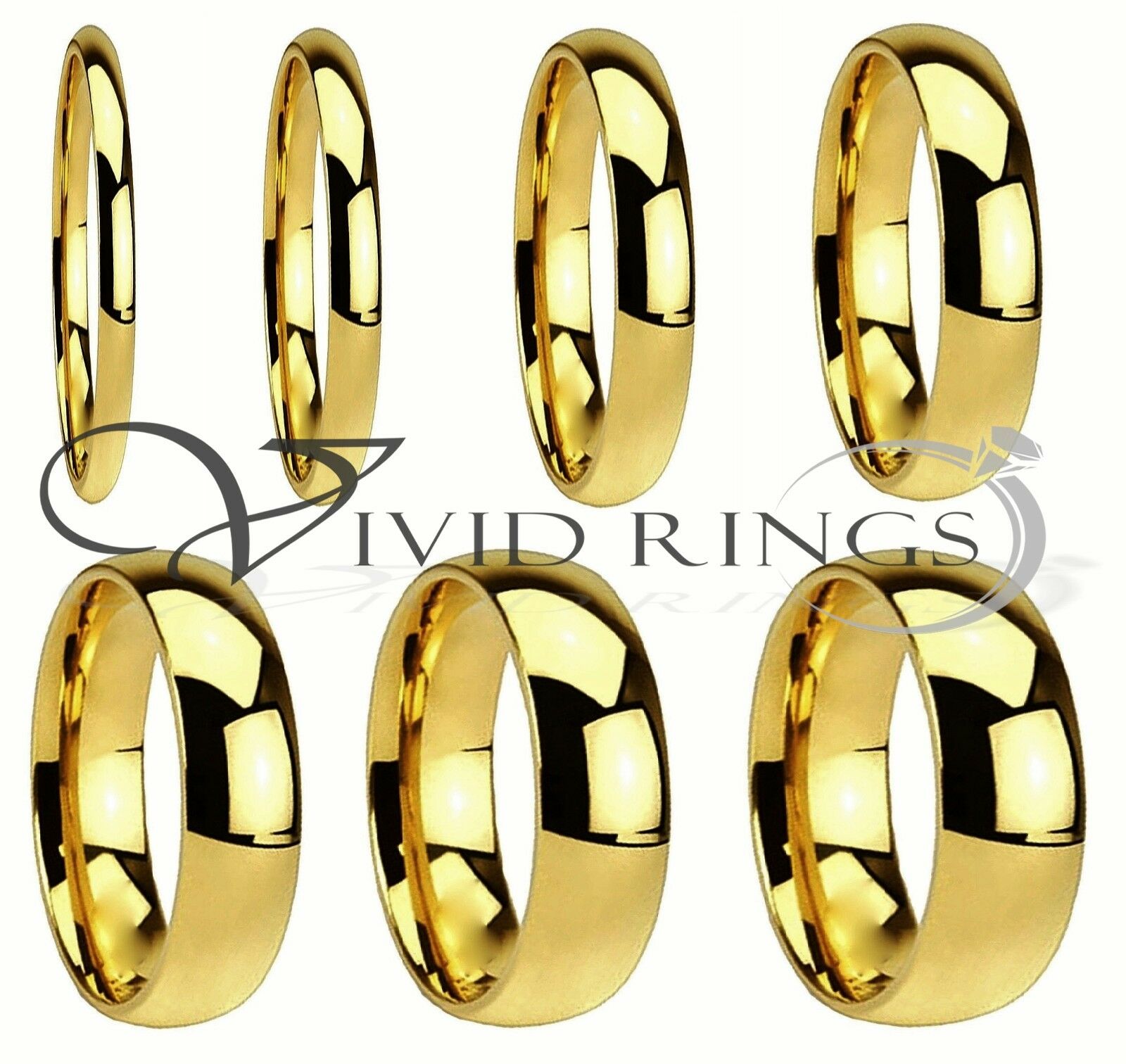 Men & Women Gold Plated Stainless Steel Wedding Band Ring Size 4 to 14.5