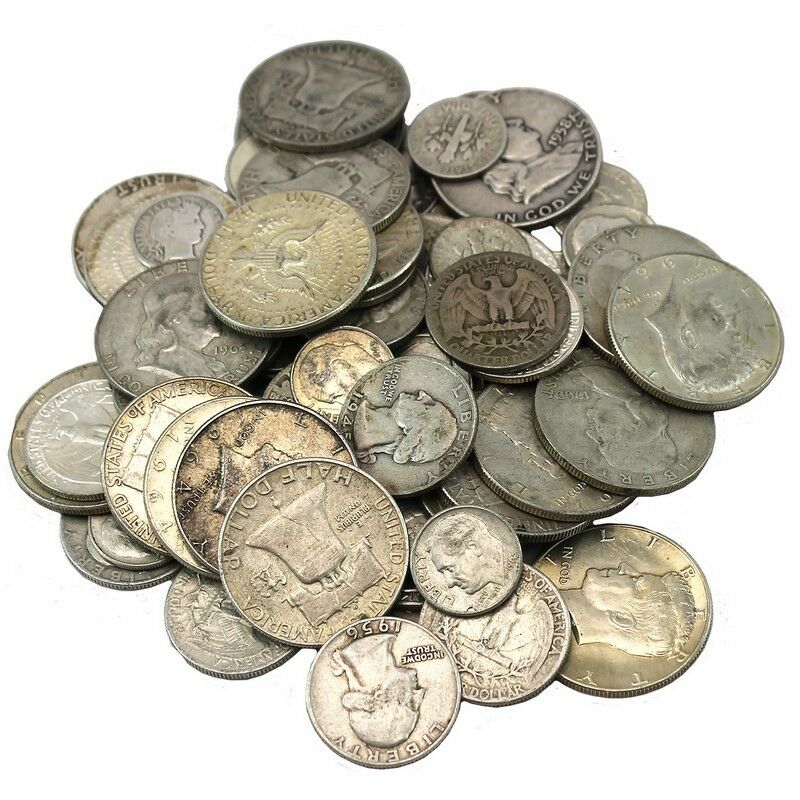 90% Junk Silver US Coins lot of 1/2 oz. Standard Wt.-Pre 1965-No Clad Or Nickels