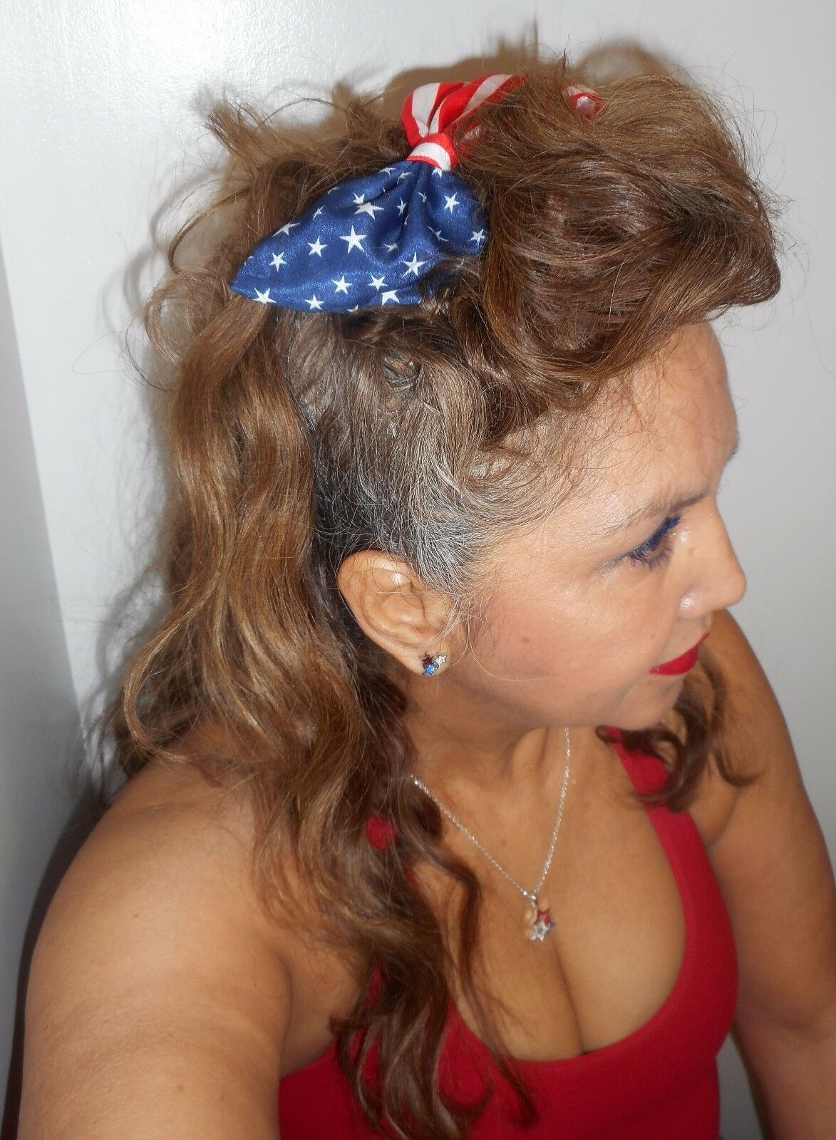 HAPACHICO LUPITA Vintage USA Flag Bow Hair Barrette Clip Red Blue White Stripes