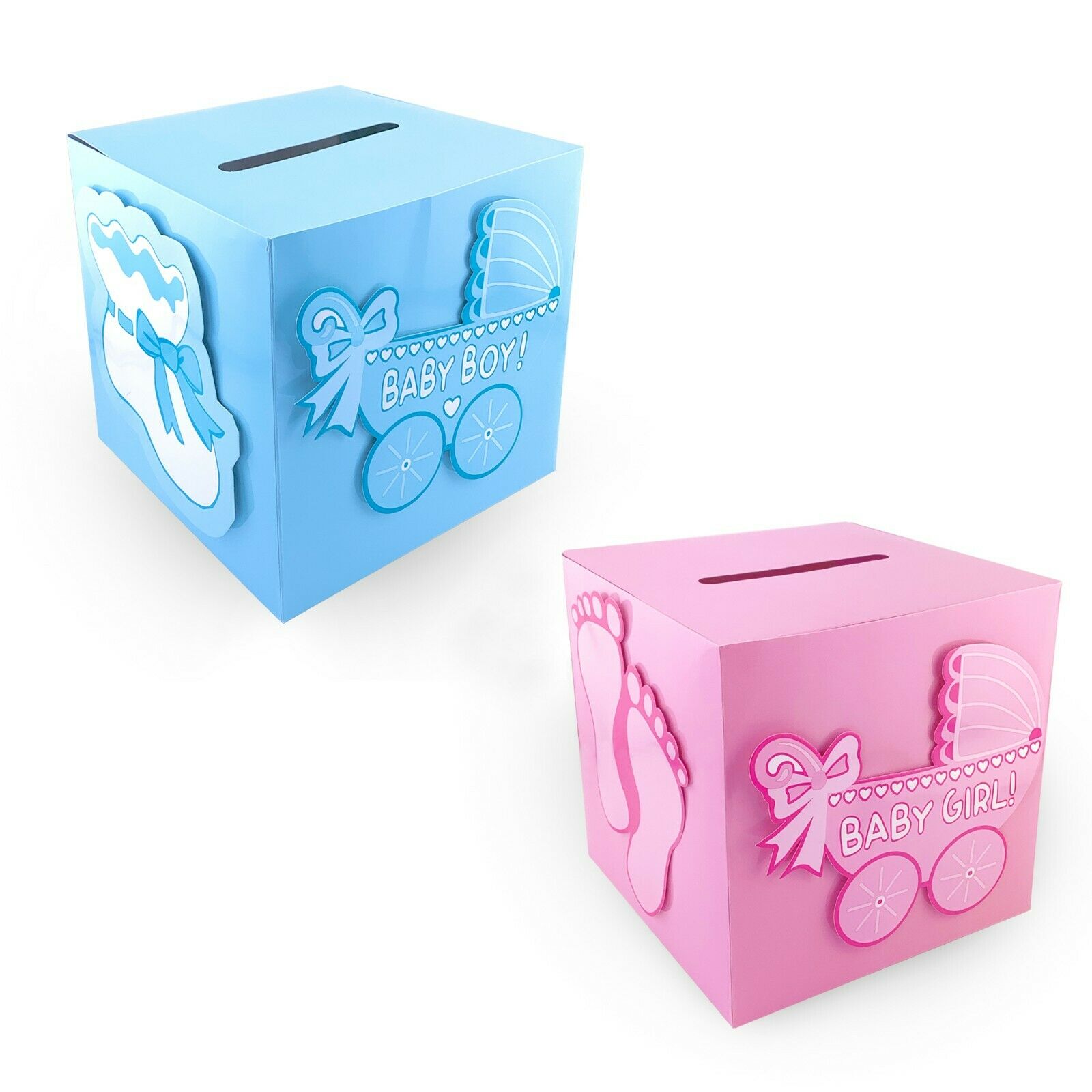 Baby Shower Carriage Cardboard Gift Card Wishing Well Boy Girl Decoration Box