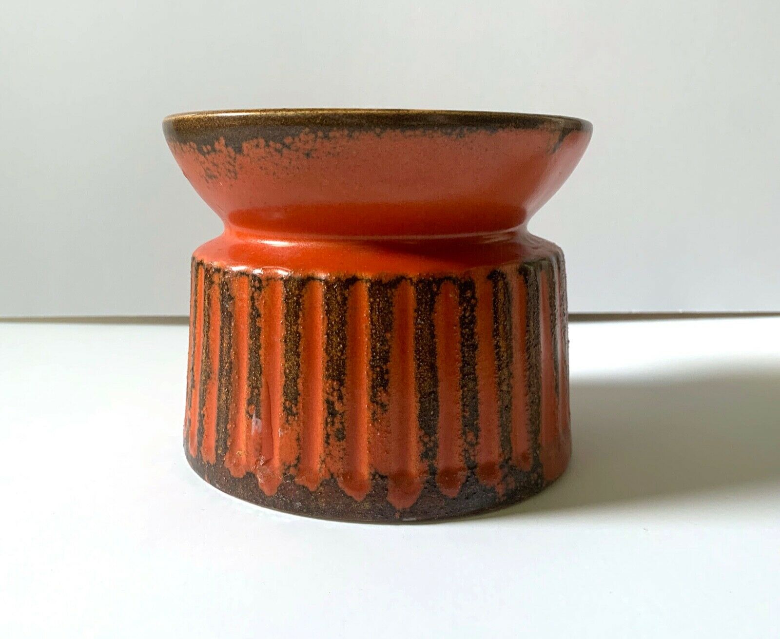 Vintage Mcm Secla Orange Porcelain Candle Holder Made In Portugal