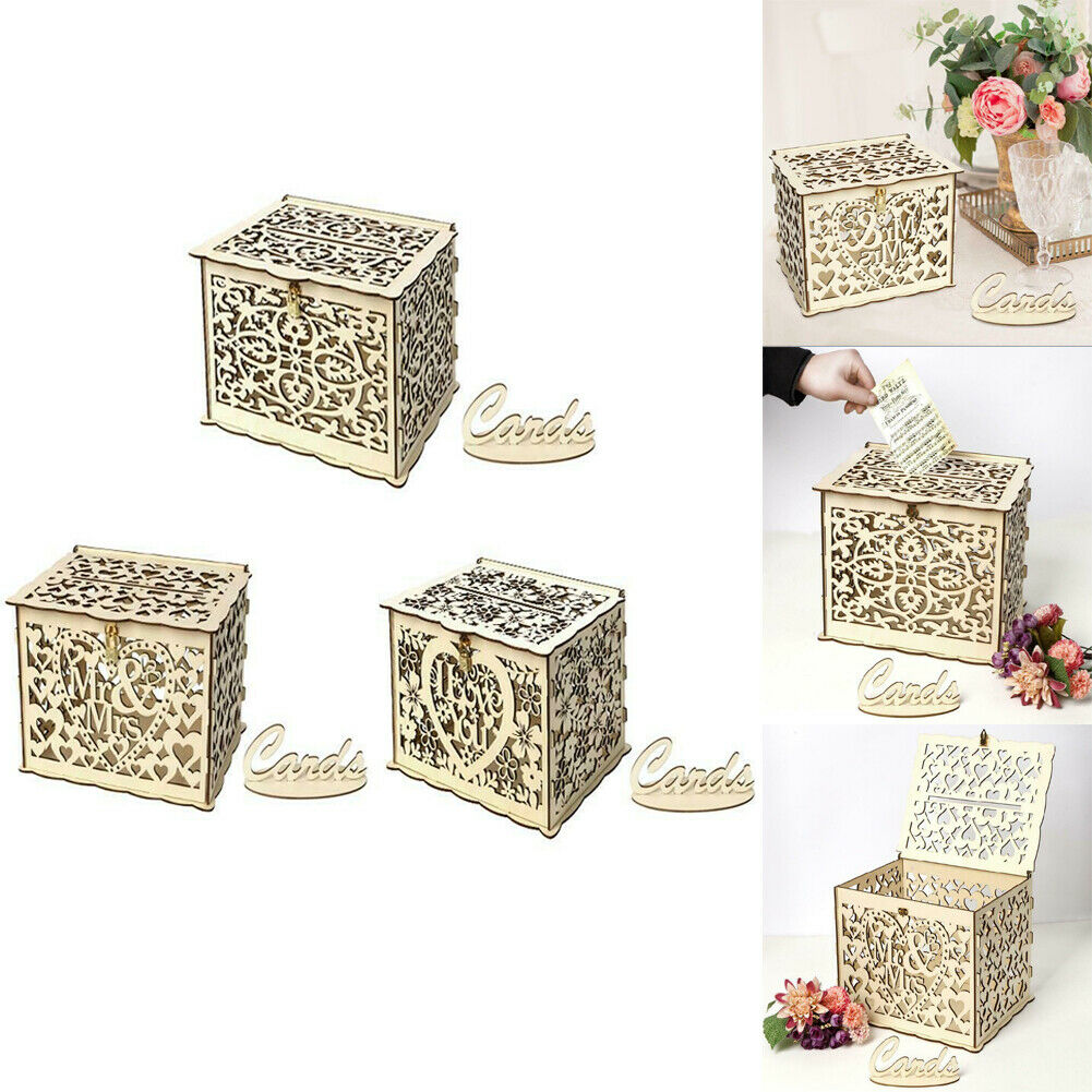 Wood Gifts Case Money Box Wedding Birthday Party Card Holder Storage Container