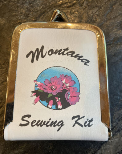Vintage Montana Souvenir Travel Sewing Kit Bitterroot Flower 1990’s Metal Snap