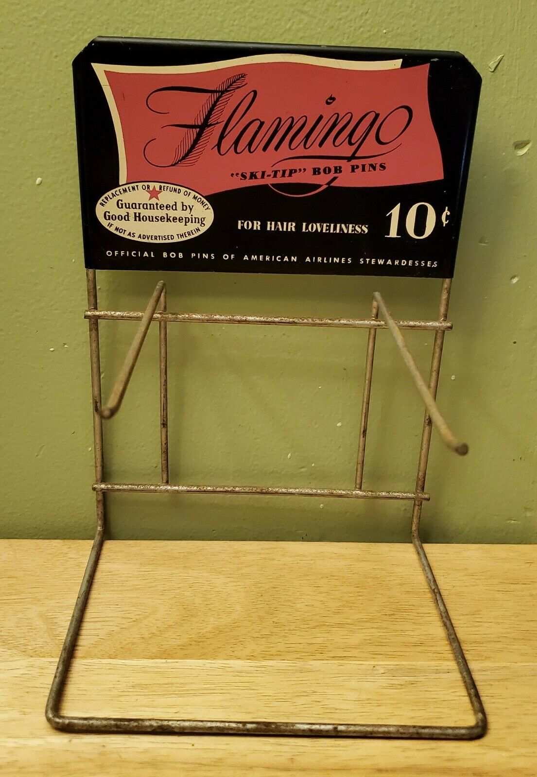 Vintage Flamingo Hair Bob Pins Countertop Store Display Airlines Stewardess Sign