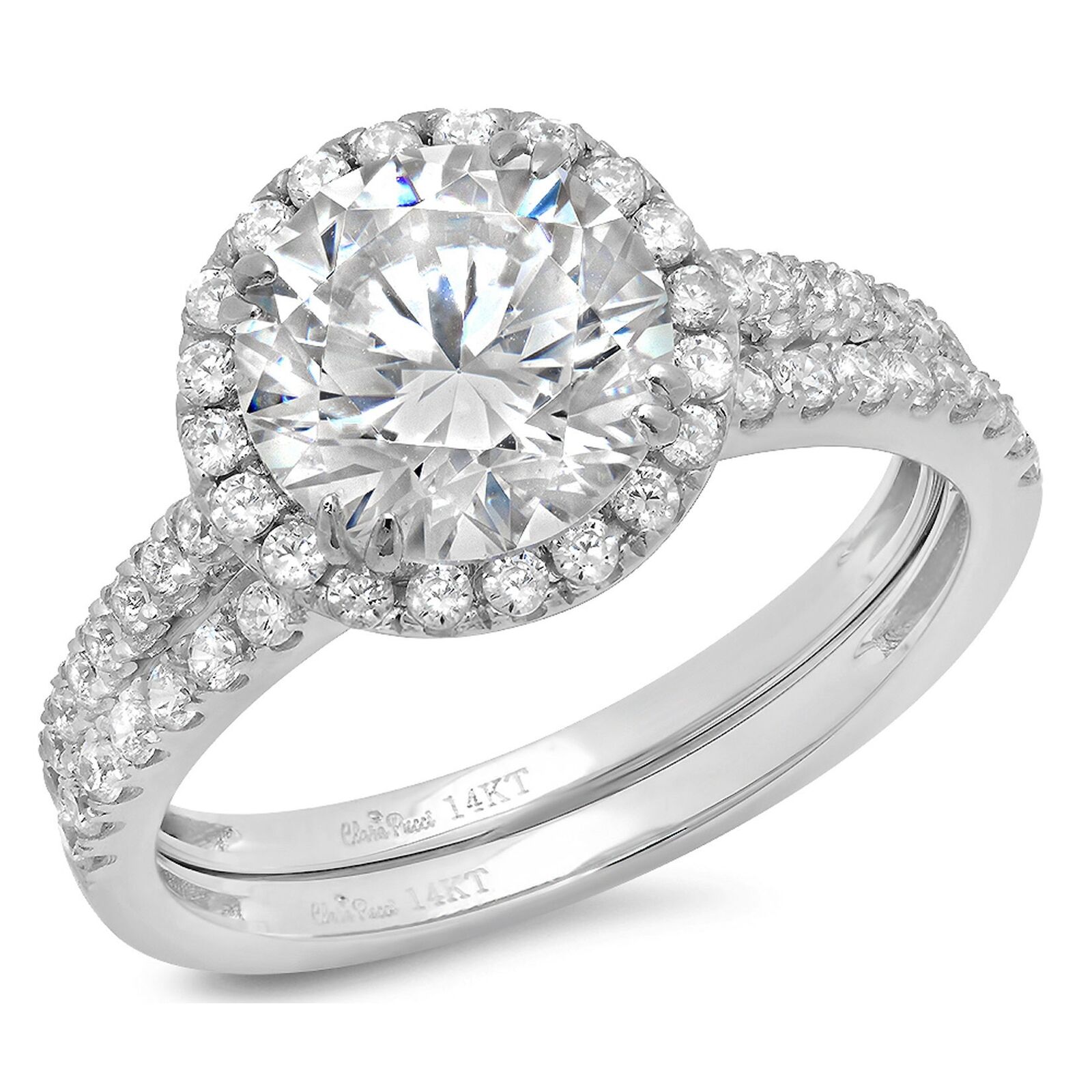 2.62ct Round Cut Halo Bridal Engagement Wedding Ring Band Set 14k White Gold