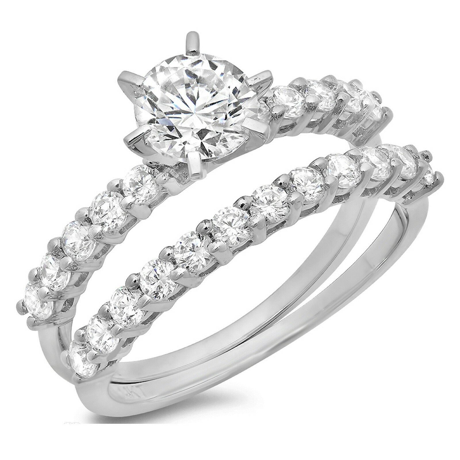 3.1ct Round Cut Bridal Statement Engagement Wedding Ring Band Set 14k White Gold