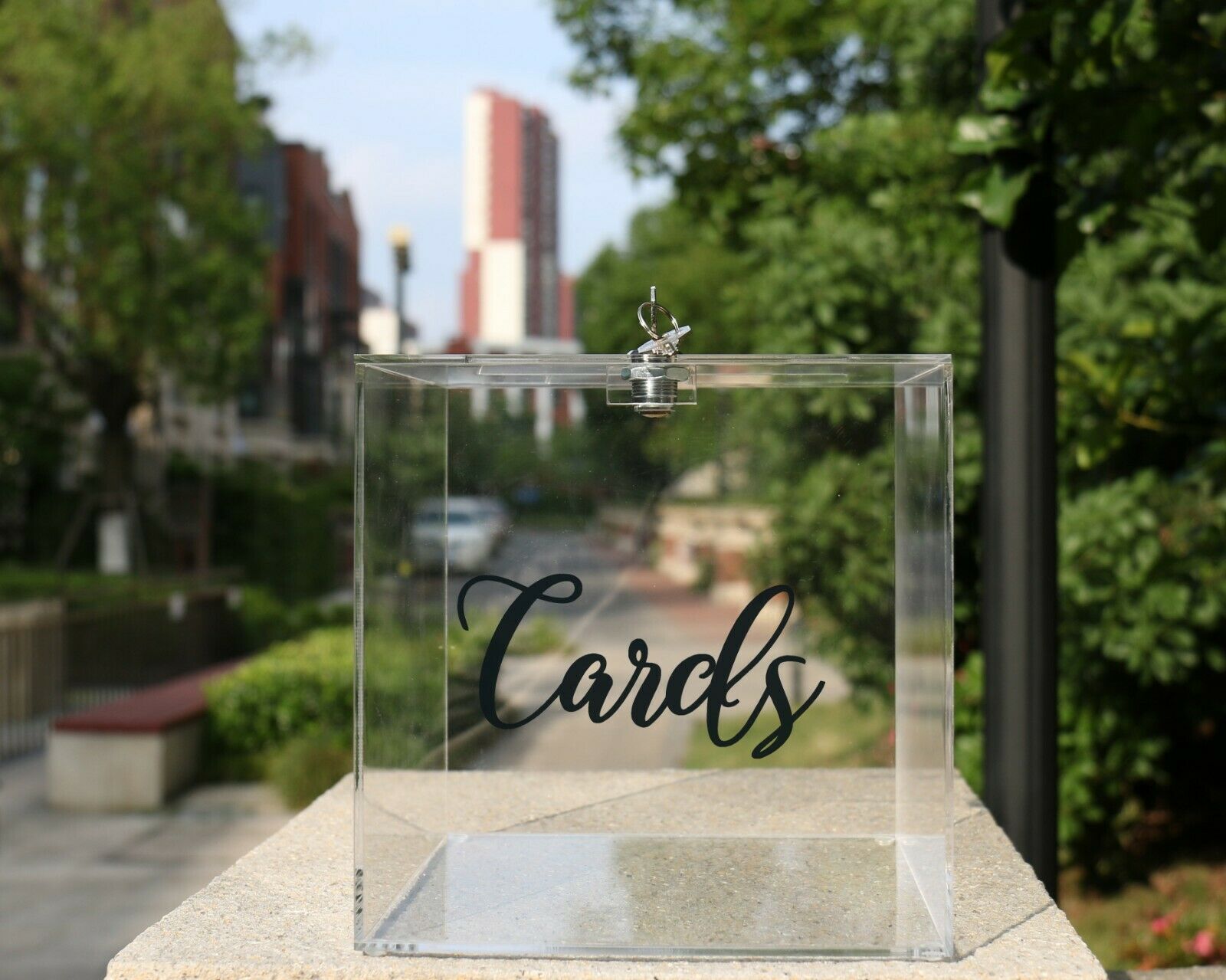 Acrylic Wedding Card Box Transparent Gold Sticker Lock Party Money Gift Holder
