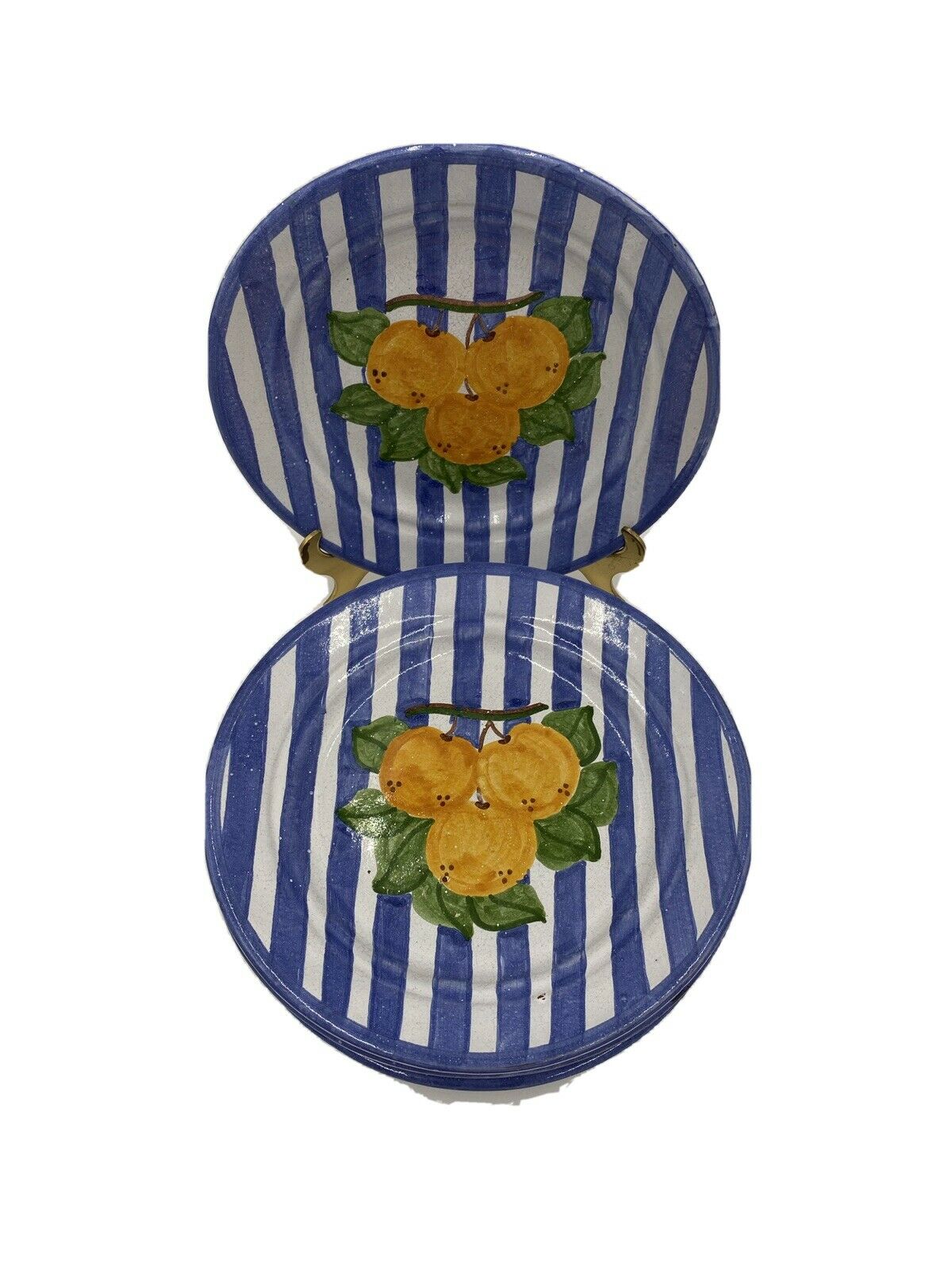 Vintage Portugal Emila by Zrike Set Of 4 Hand-painted Bowls Blue White Stripes