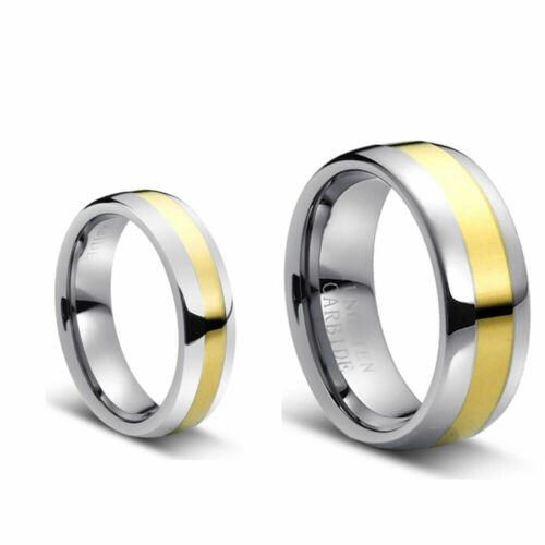 Free Engraving - Tungsten Carbide Gold Two Tone Domed Wedding Band Ring Set