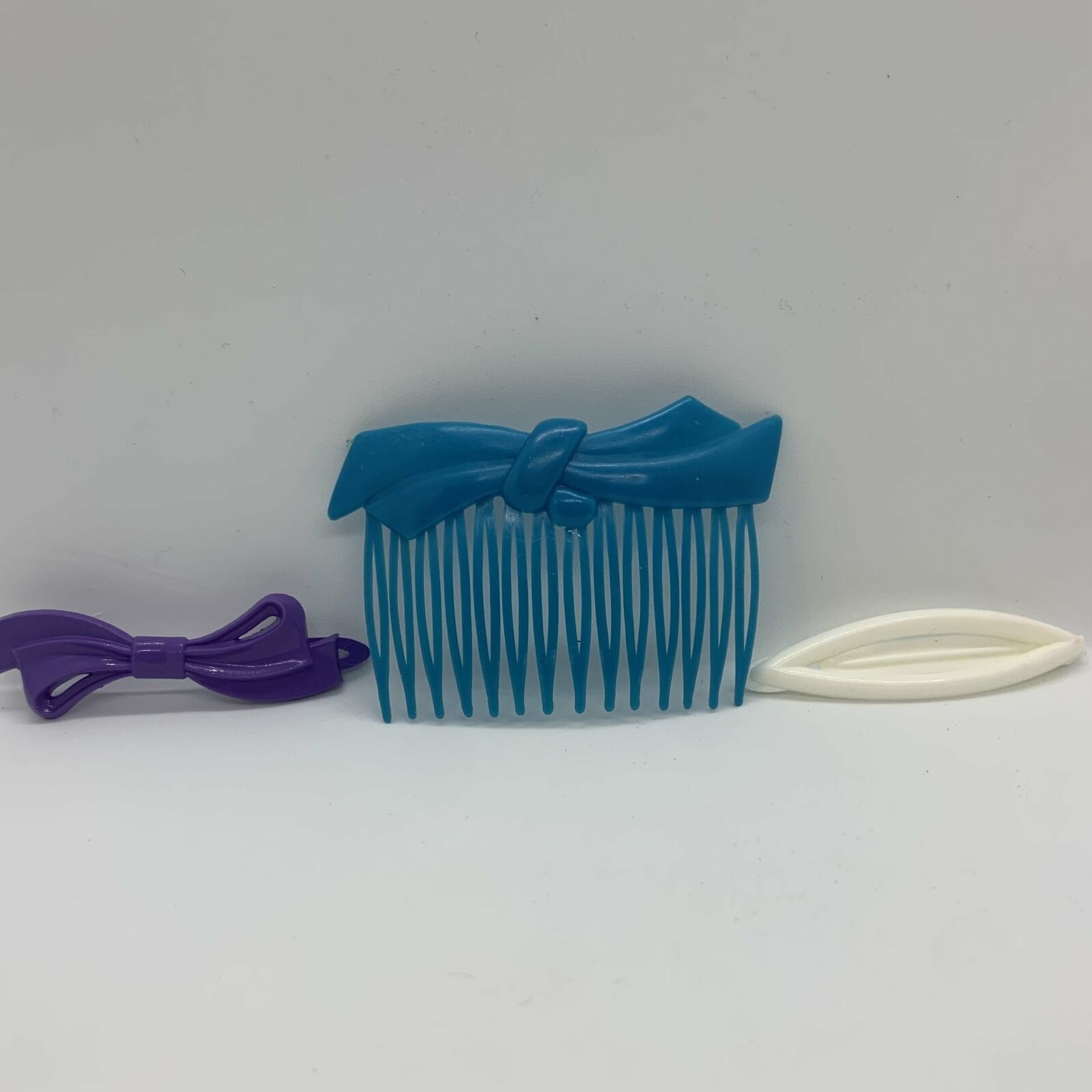 Vintage Hair Bow Lot Barrettes Comb Blue Purple White