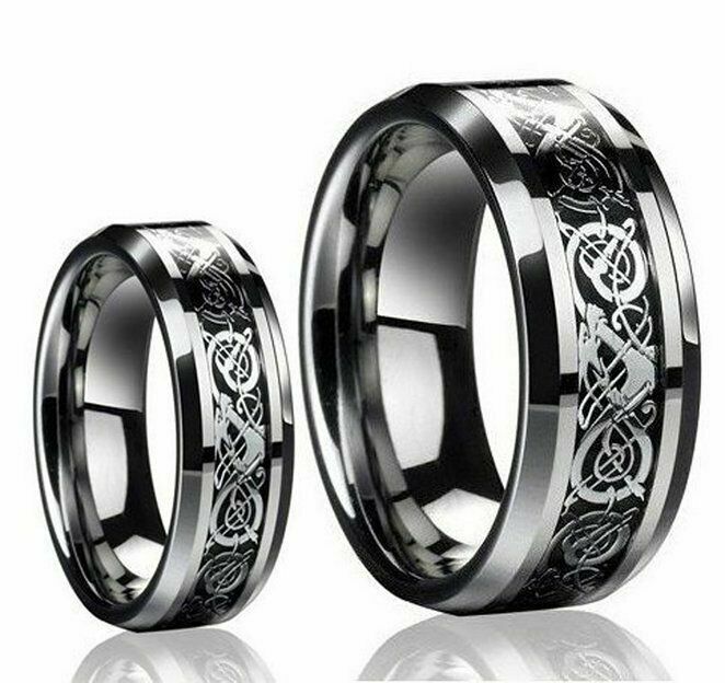Men Women Tungsten Carbide Royal Celtic Knot Dragon Design Wedding Band Ring Set