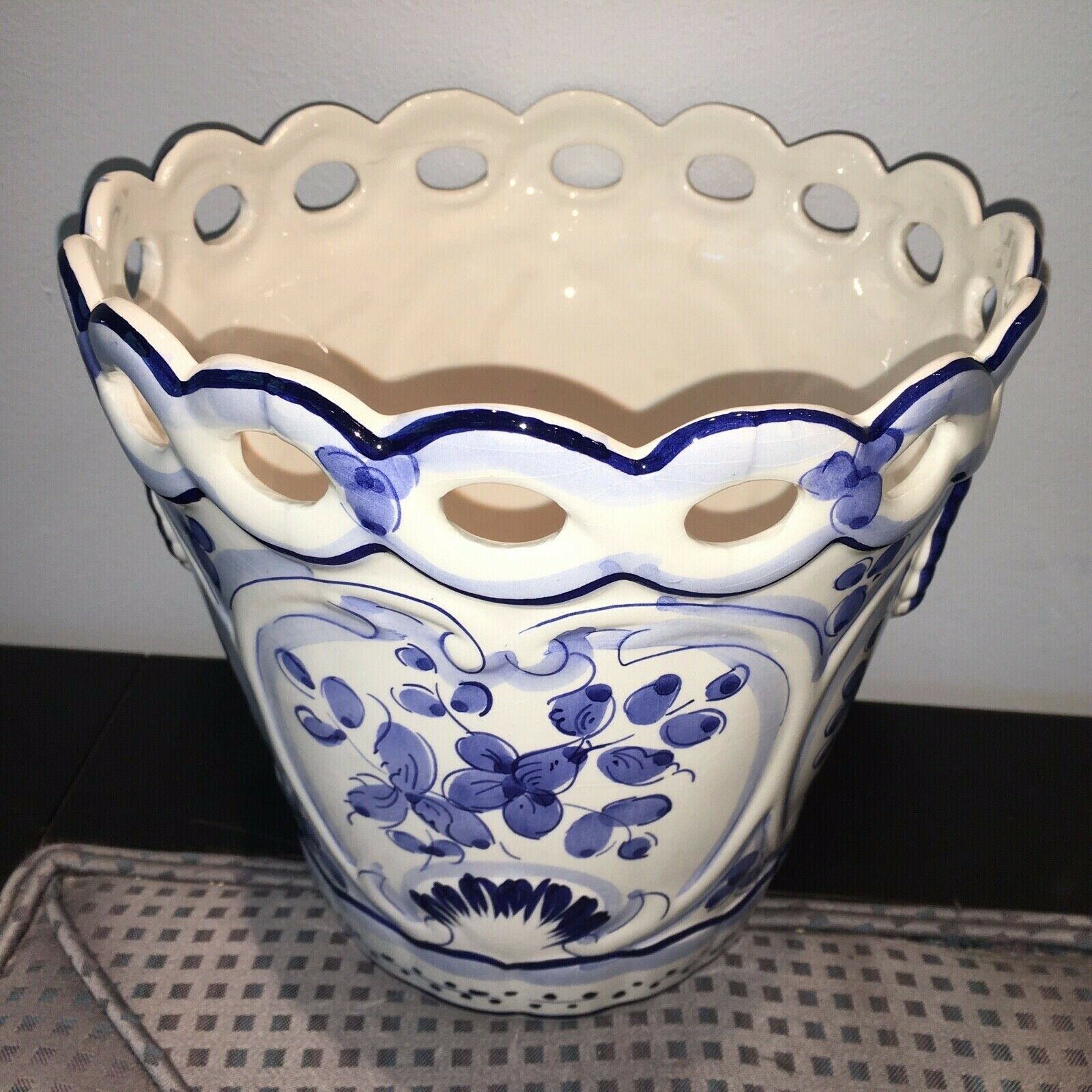 Vintage Pereiras Portugal Hand Painted Planter Vase Flower Pot
