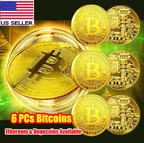 6 Pcs Gold Bitcoin Coins Crypto Commemorative Collectors Gold Plated Bitcoins