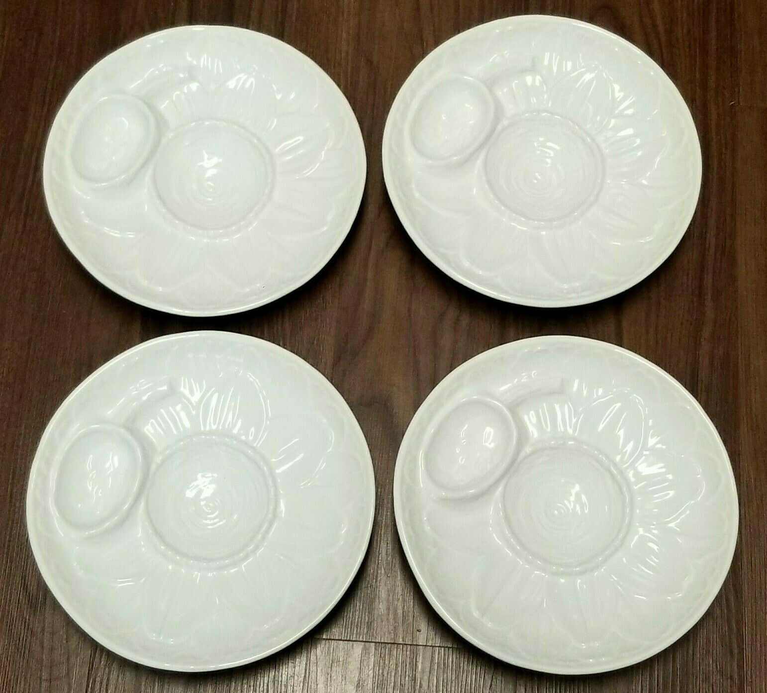 4 Vtg Neuwirth Portugal White Majolica Artichoke Footed Serving Plates Dishes