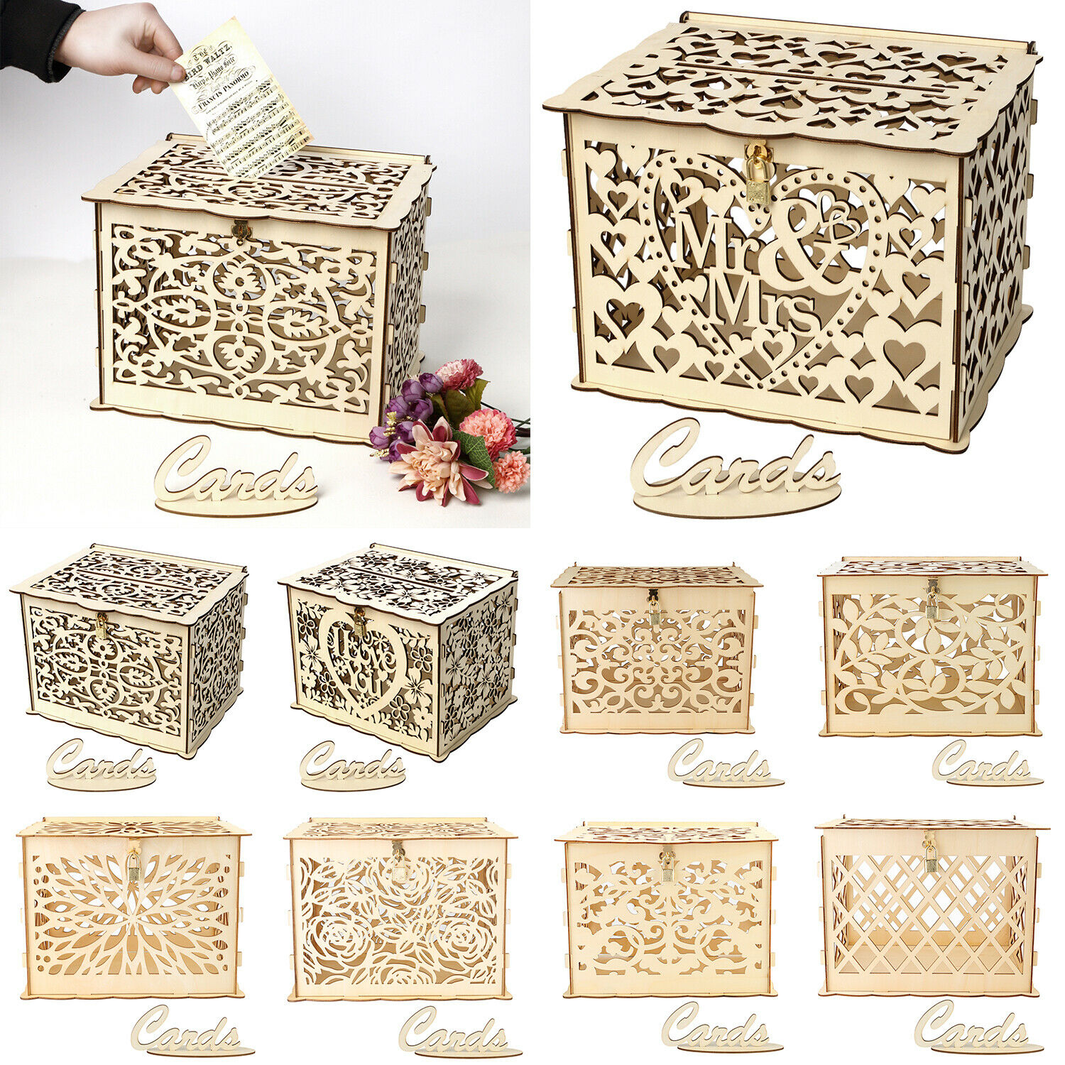 DIY Wooden Hollow Wedding Card Post Gift Card Receiving Box Wishing Well Boxes