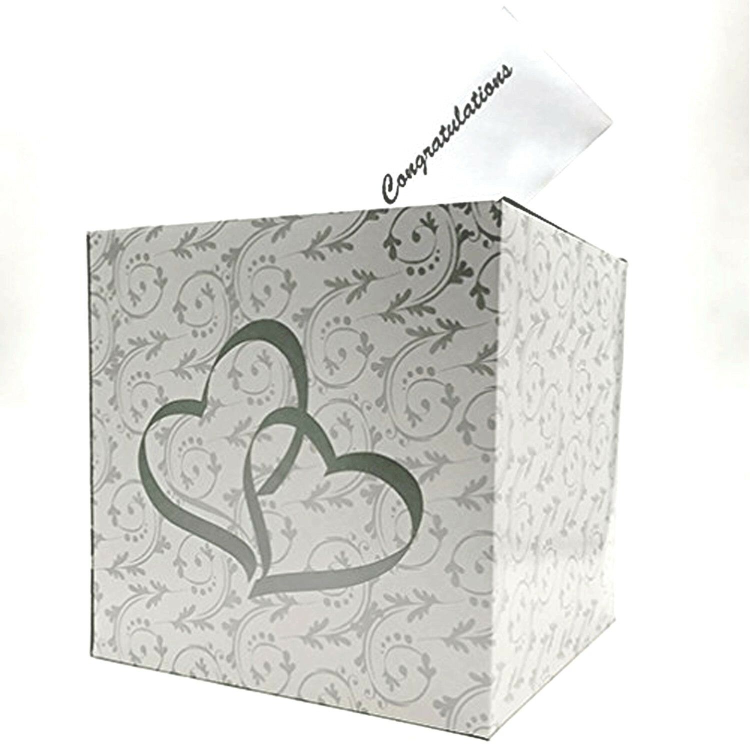 Wedding Double Heart Money Gift Box Wishing Well Reception Box 2 Silver Hearts