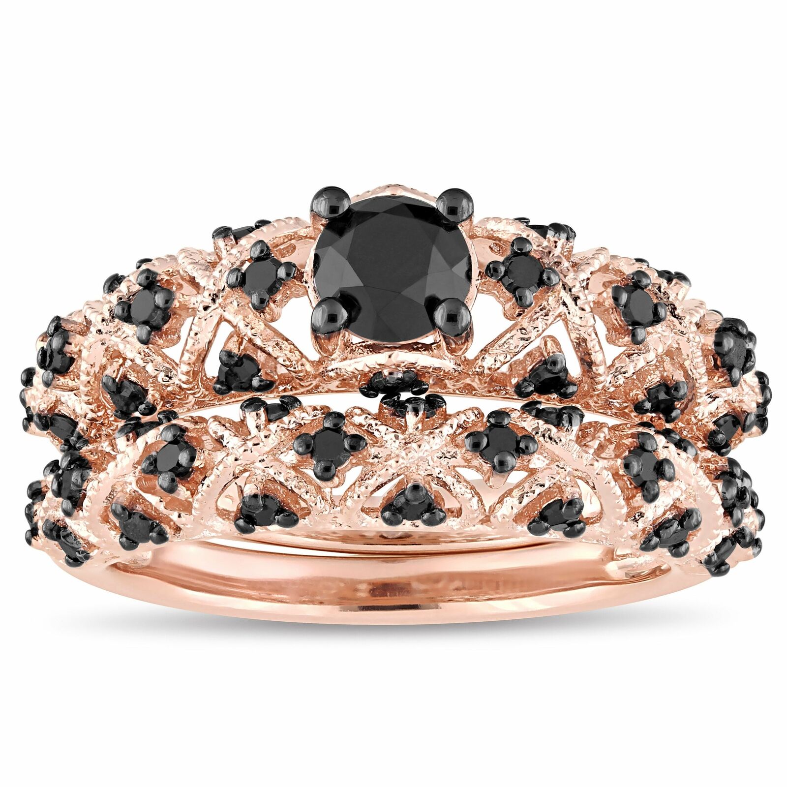 Miadora Rose Gold Plated Sterling Silver 1Ct TDW Black