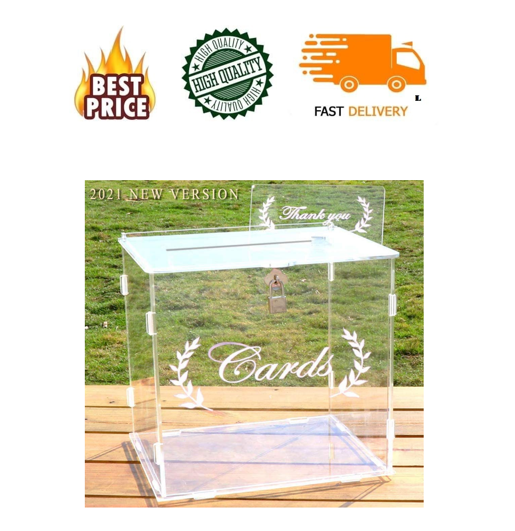 Ourwarm Wedding Card Box For Wedding Reception, Clear Card Boxes With Lock, Gift