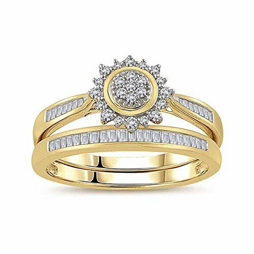 1/3 Cttw Diamond Sunburst-style Engagement Bridal Set In 10k Yellow Gold (ij/i3)