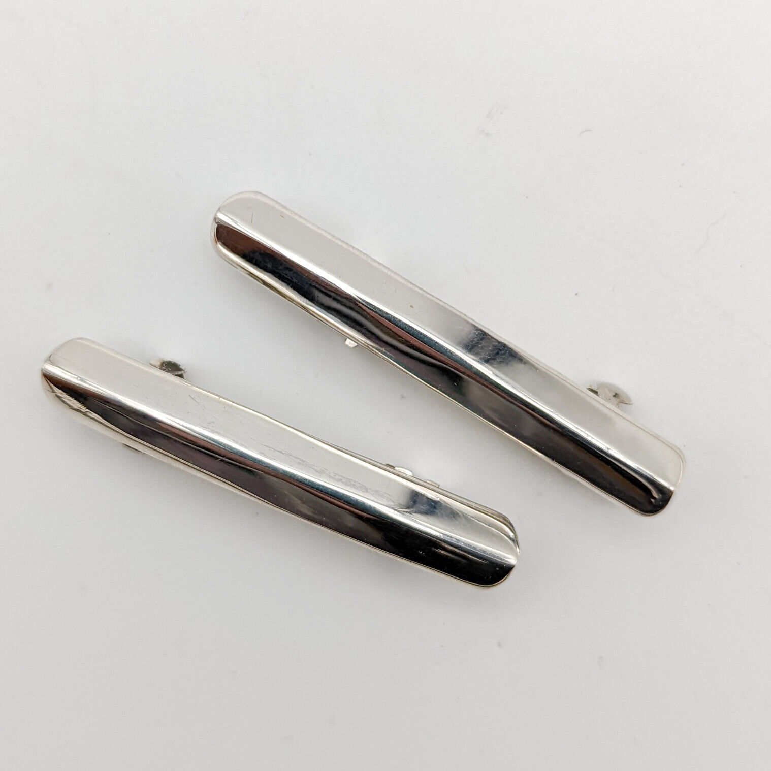 Sterling Silver Hair Barrettes Clip Set Pair Curved Carinated Modernist Mexico