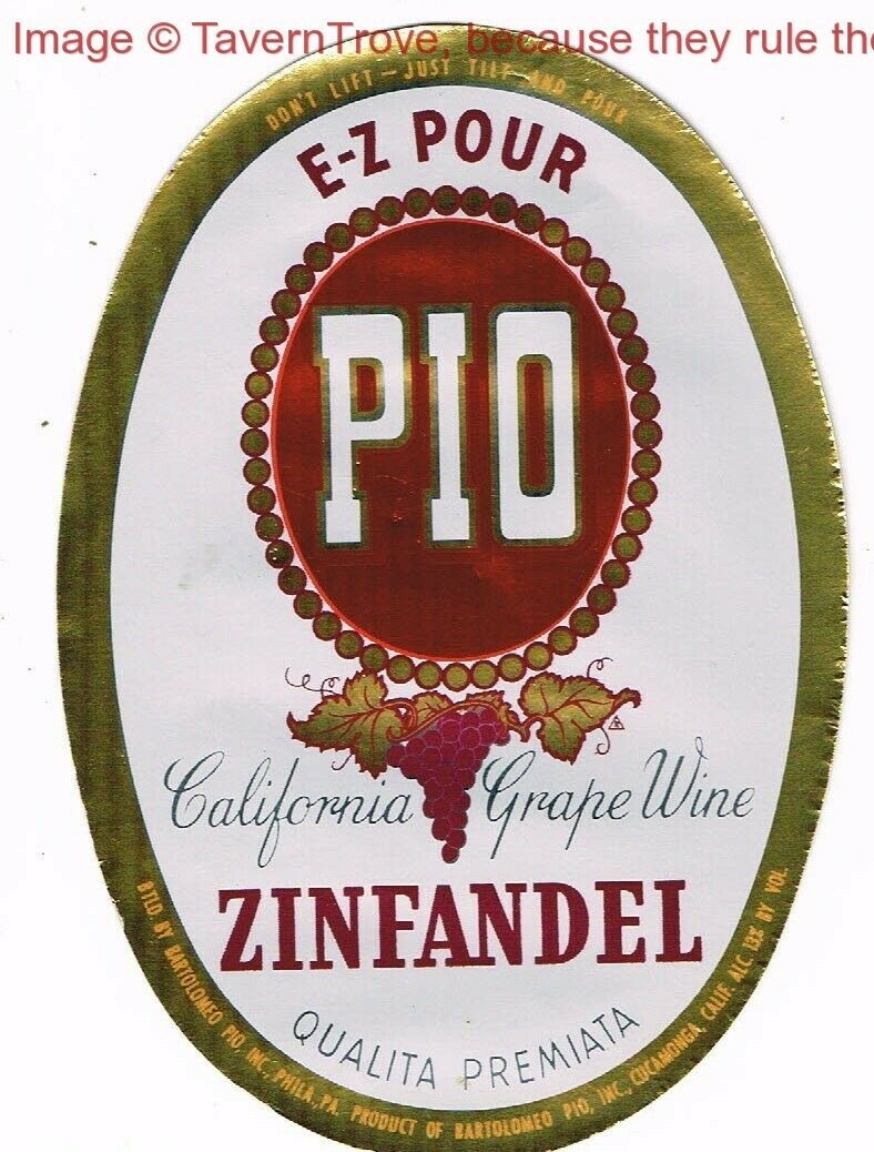 Unused 1950s Cucamonga California Pio Zinfandel Wine Label Taverntrove