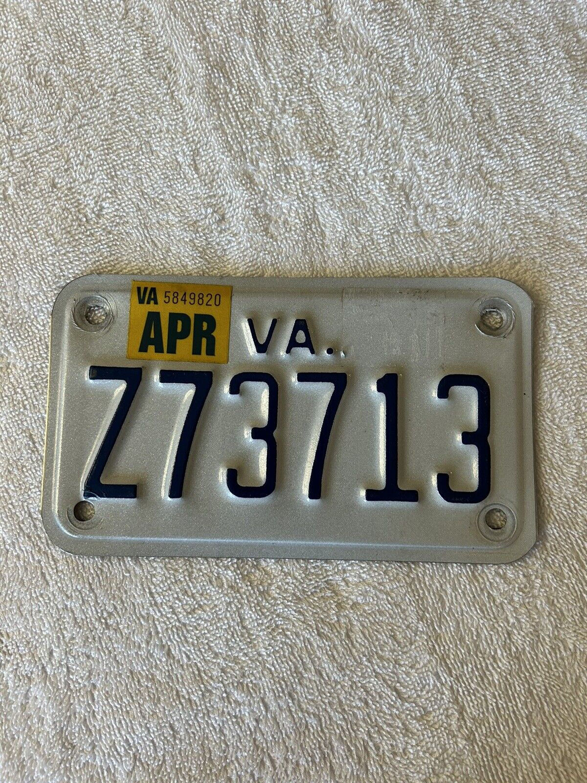 Virginia Motorcycle License Plate Used