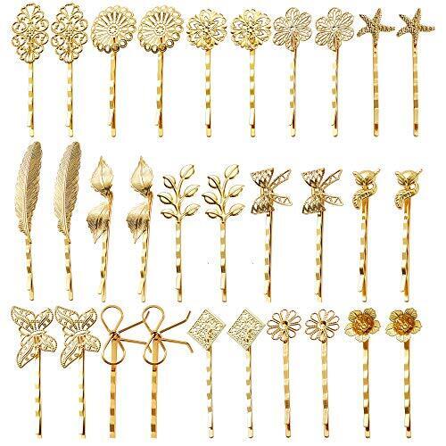 inSowni 30 Pack/15 Pairs Light Gold Retro Vintage Metal Bobby Pins Hair Clips Ba